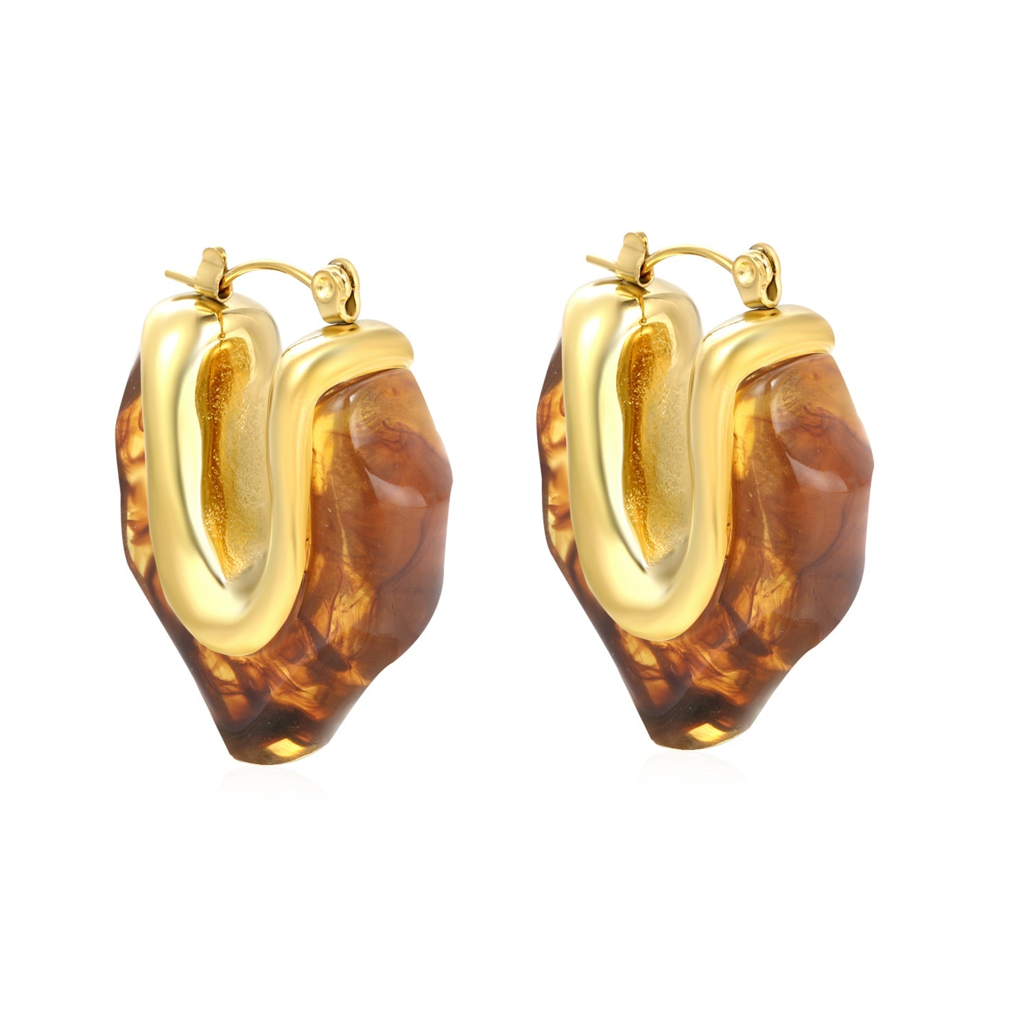 25.6*29.7mm irregular V-shaped white/transparent black/amber resin ear clips gold color asonjewelry